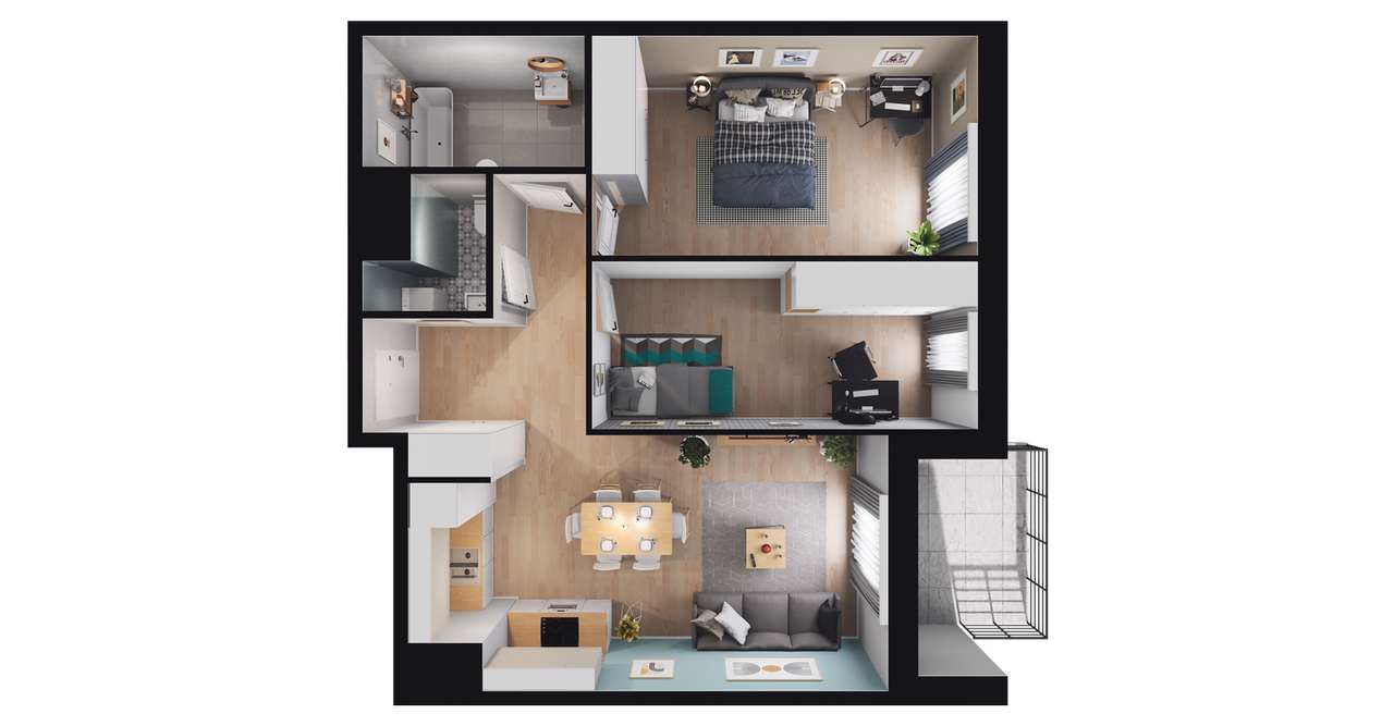 3-pokojowe mieszkanie 63m2 + balkon - Pełny obrazek: 2/8