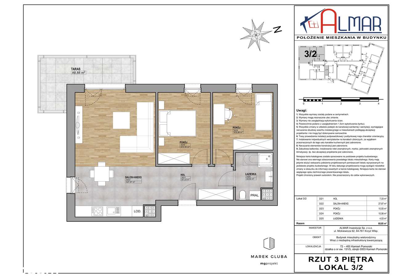 Kamień Pomorski -  ul. Wojska Polskiego 11 - Apartament 3/2 (23) - Pełny obrazek: 2/15