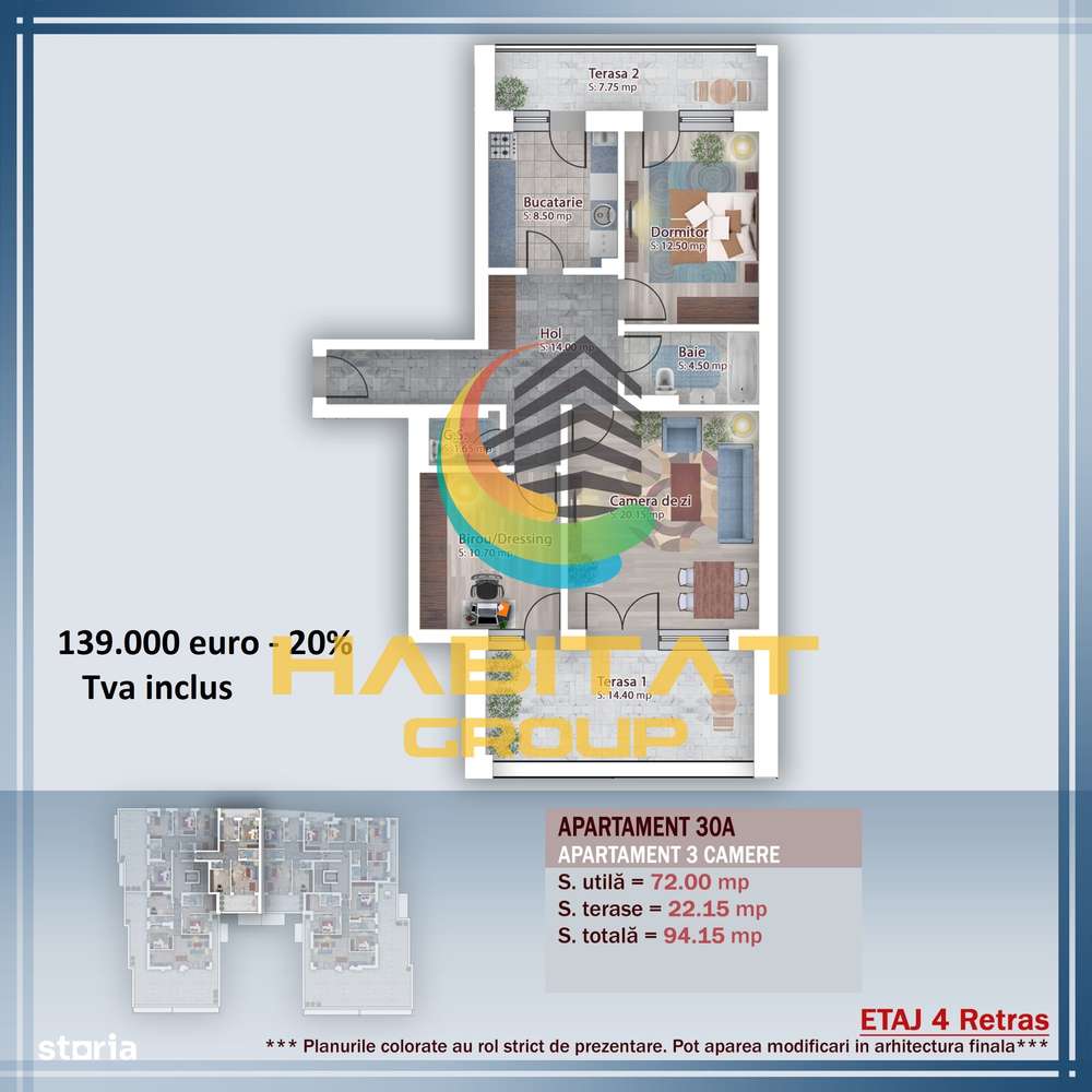 Pallady-3 camere, dec, 94.15 mp, incalzire in pardoseala! - Imagine principală: 2/17