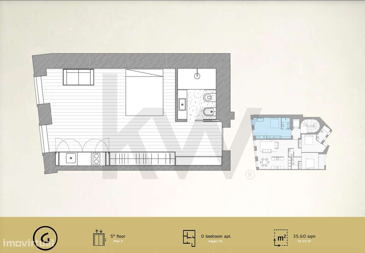 Apartamento T0 com 35,6 m2 no 5.º andar | Empreendimento novo no Porto - Grande imagem: 4/9
