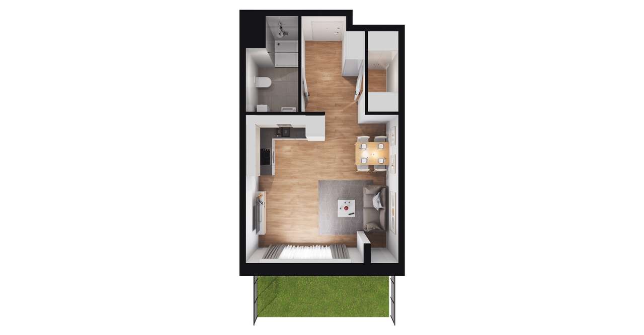 1-pokojowe mieszkanie 32m2 + ogródek Bezpośrednio - Pełny obrazek: 2/8