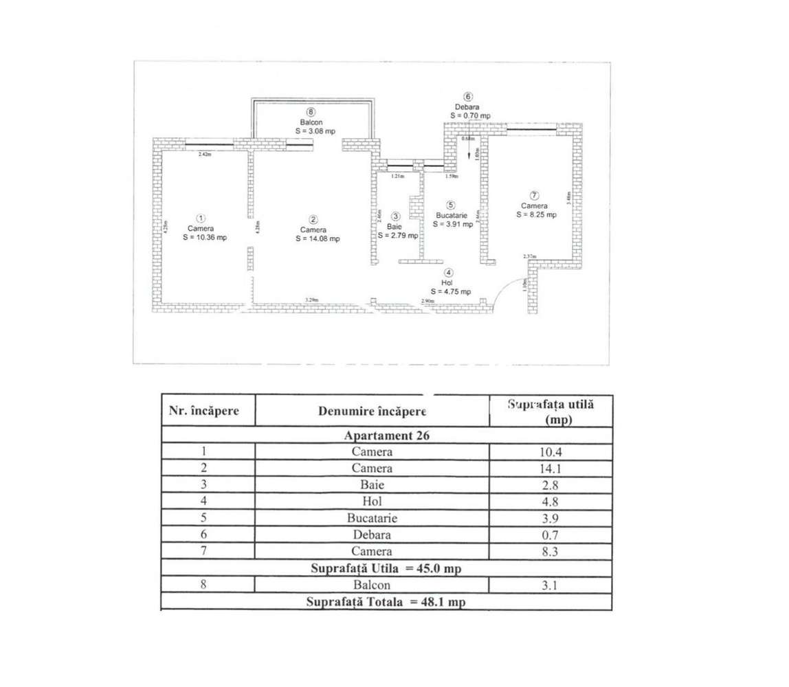 Apartament cu 3 camere, 45mp utili+balcon, etaj 1/4, Ciresica-15