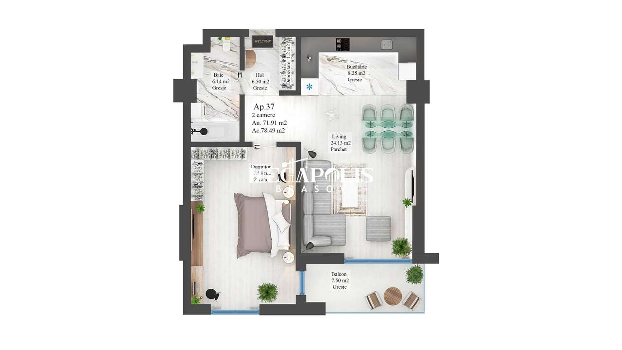 Apartament cu 2 camere | Noua | 68 mp Utili - Imagine principală: 4/20