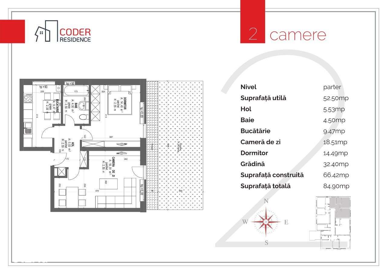 Apartament 2 camere gradina 25 m2 Coder Residence 3-19