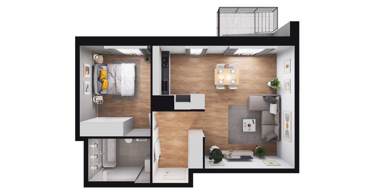 2-pokojowe mieszkanie 46m2 + balkon Bezpośrednio - Pełny obrazek: 2/8