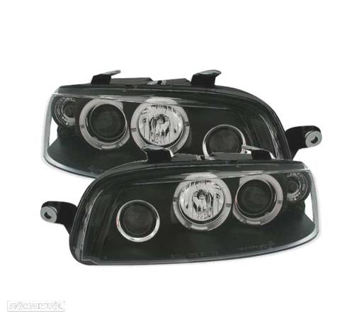 FARÓIS FRONTAIS ANGEL EYES PARA FIAT PUNTO 2 FUNDO PRETO - 1