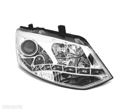 FARÓIS COM LUZ DIURNA LED PARA VOLKSWAGEN VW POLO 10+ FUNDO CROMADO - 2