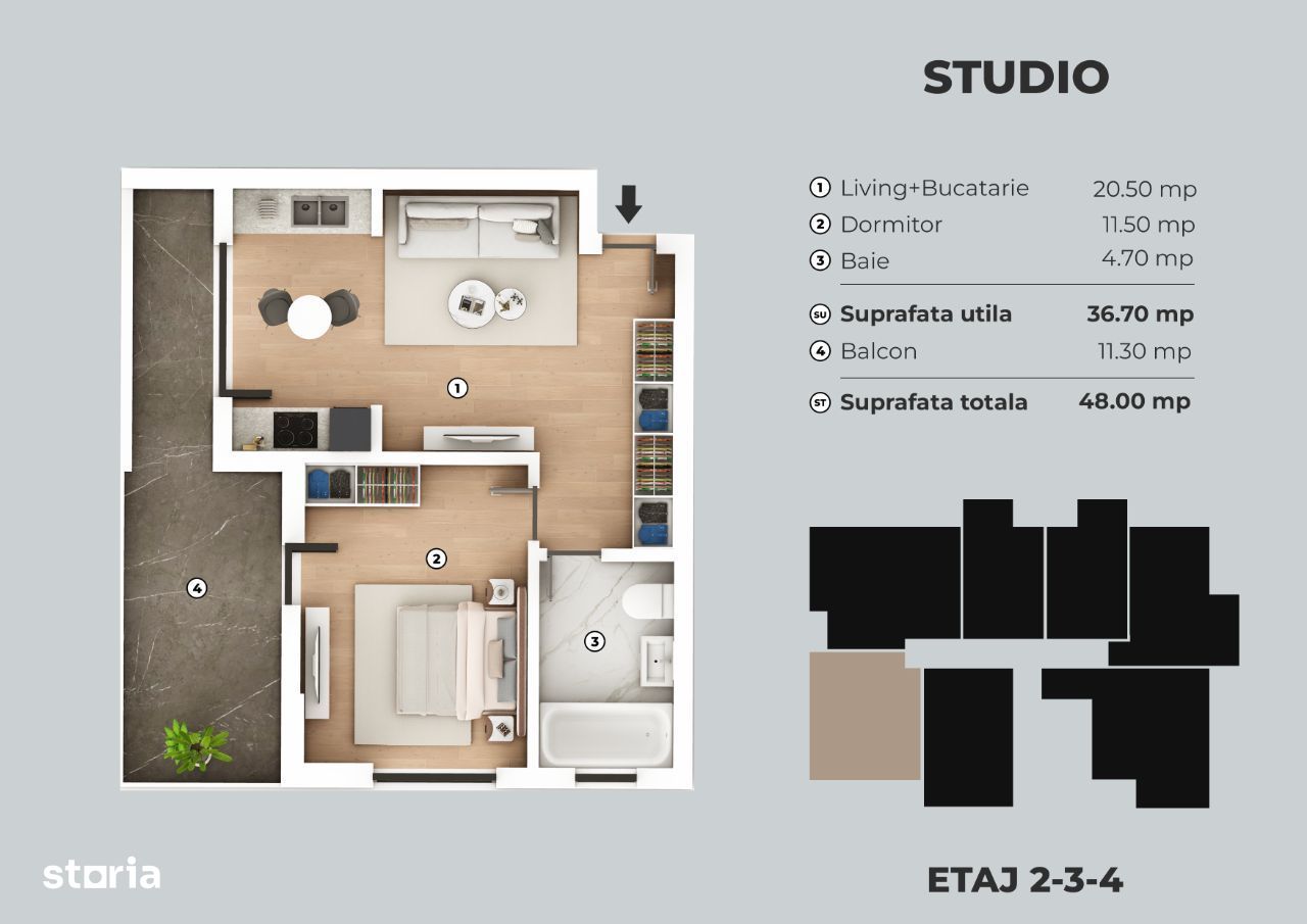 PROMOTIE!! Studio spatios 48mp, Sector 4, Grand Arena ,Ratb (2min)