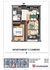 CAMPEADOR: Apartament cu 2 cam, 39 mp utili cu balcon tip logie, et. 4