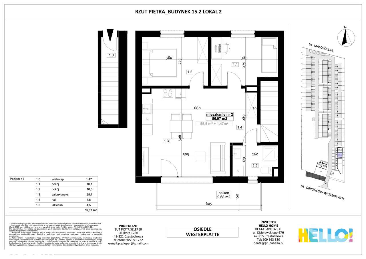 HELLO! Westerplatte | apartament 3-pok. | 56,97m² | balkon - Pełny obrazek: 3/13