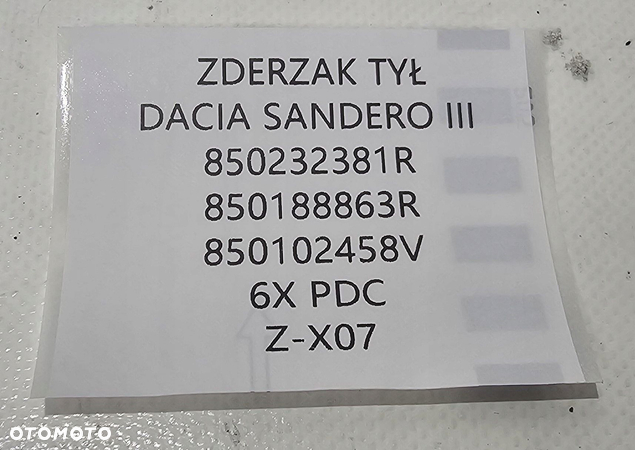 NOWY ORG ZDERZAK TYŁ DACIA SANDERO III / STEPWAY , 2020- , 6x PDC - 9