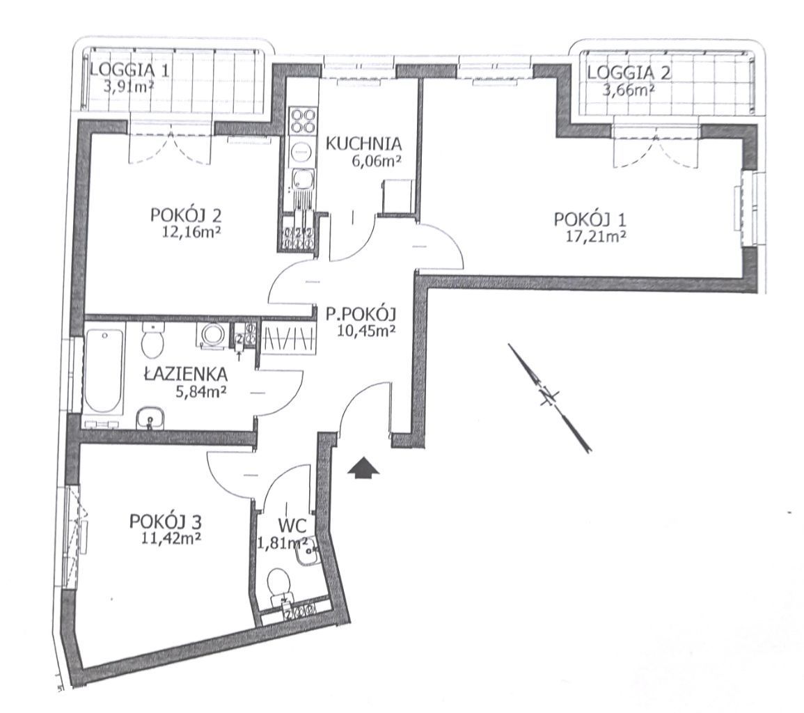 Nowoczesne mieszkanie 64,95 m2, 3 pokoje, 2 loggie