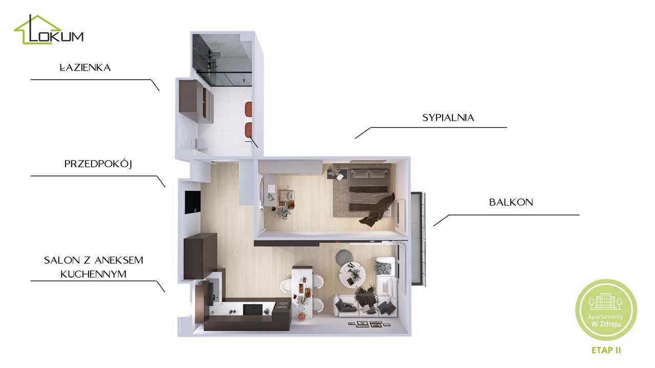 D28 | Apartament z dużym balkonem i klimatyzacją |50,9 m²| Busko-Zdrój (lokal D28)