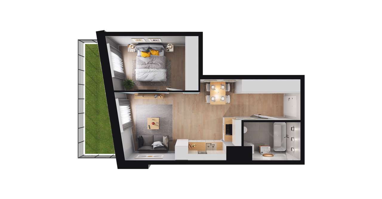 2-pokojowe mieszkanie 37m2 + ogródek - Pełny obrazek: 3/9