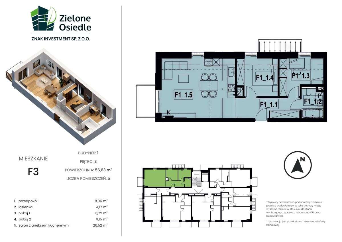Nowe mieszkanie 56m2 F3 Zielone Osiedle Koszęcinie - Pełny obrazek: 2/20