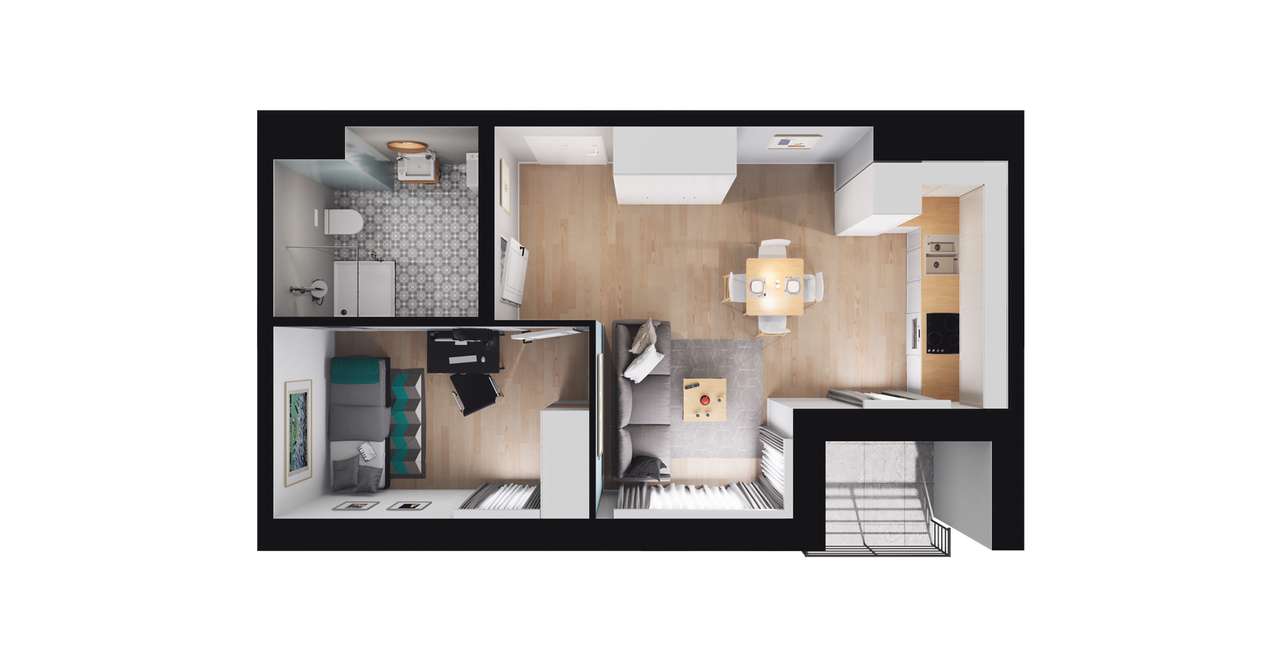 2-pokojowe mieszkanie 37m2 + taras Bez Prowizji - Pełny obrazek: 2/8