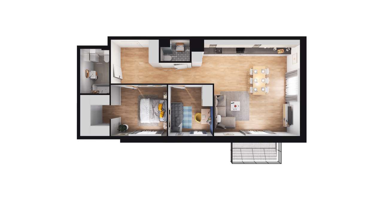 3-pokojowe mieszkanie 68m2 + balkon - Pełny obrazek: 2/8