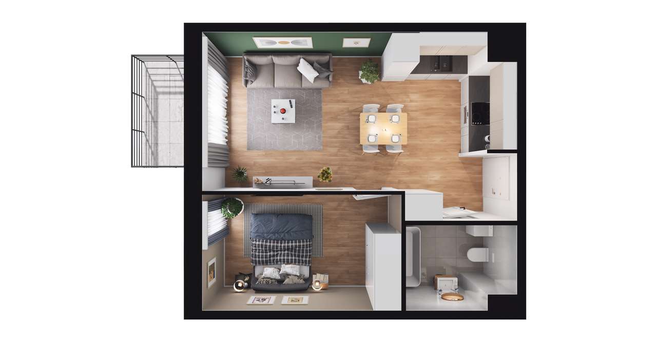 2-pokojowe mieszkanie 38m2 + balkon - Pełny obrazek: 2/8