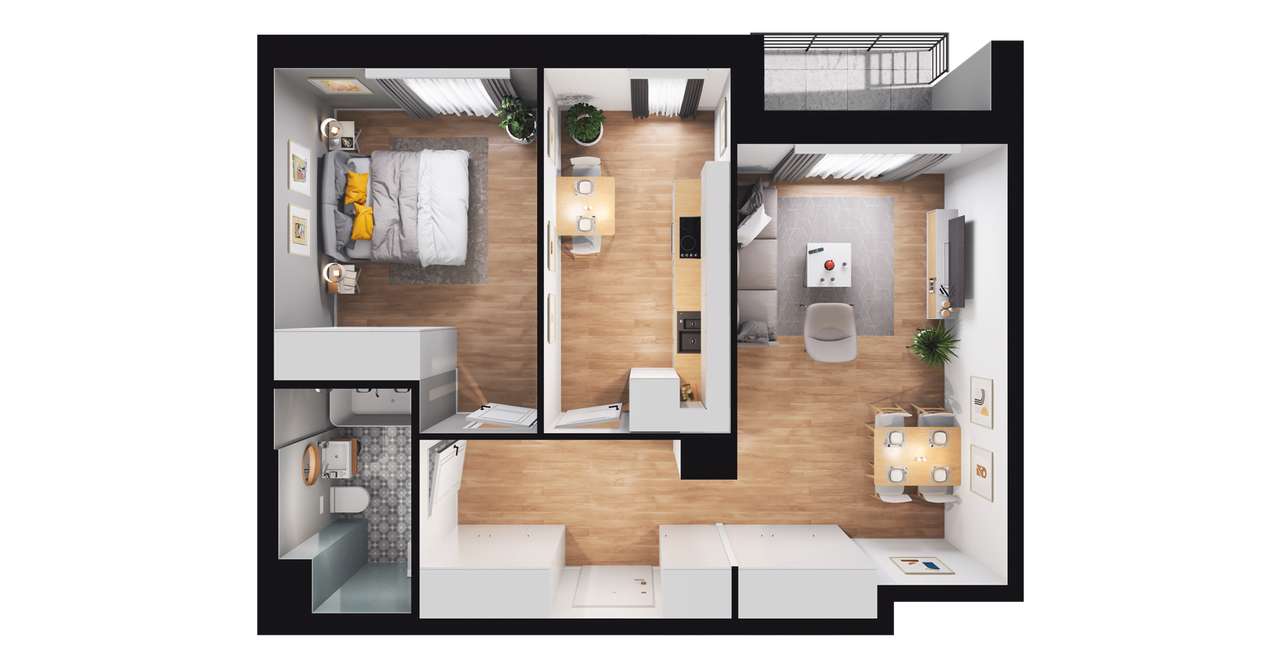 2-pokojowe mieszkanie 50m2 + loggia Bezpośrednio - Pełny obrazek: 2/8