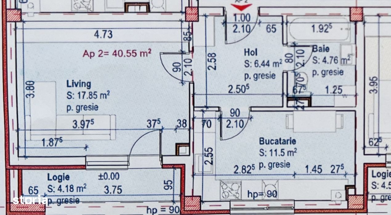 Apartament de 1 camera, 40.55mp utili, finisat, parcare, Zona Eroilor