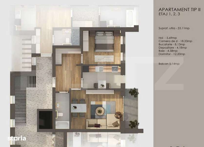 Apartament 2 camere, decomandat + balcon 5 mp , Tractorul - Imagine principală: 4/4