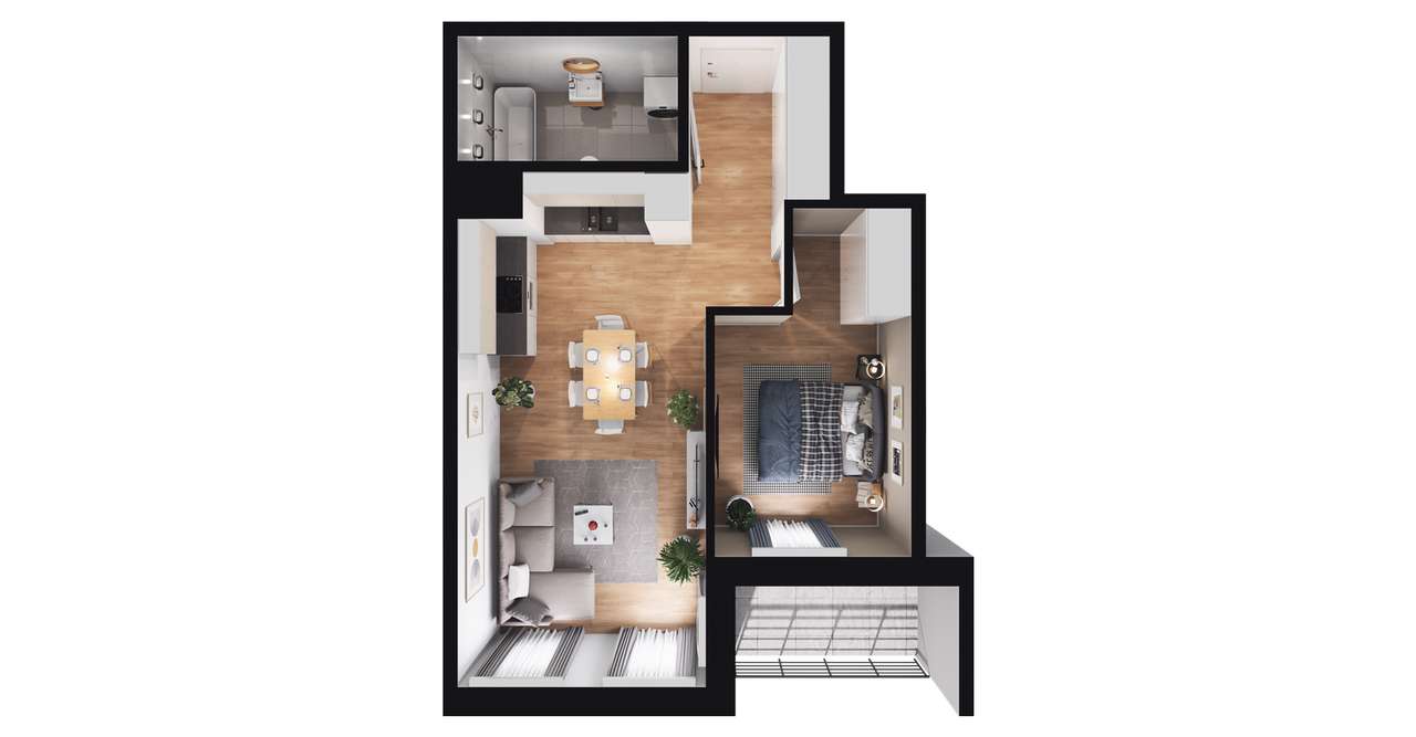 2-pokojowe mieszkanie 43m2 + loggia - Pełny obrazek: 2/8