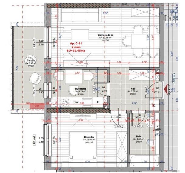 Apartament cu 2 camere 52 mp, terasa, Intre Lacuri