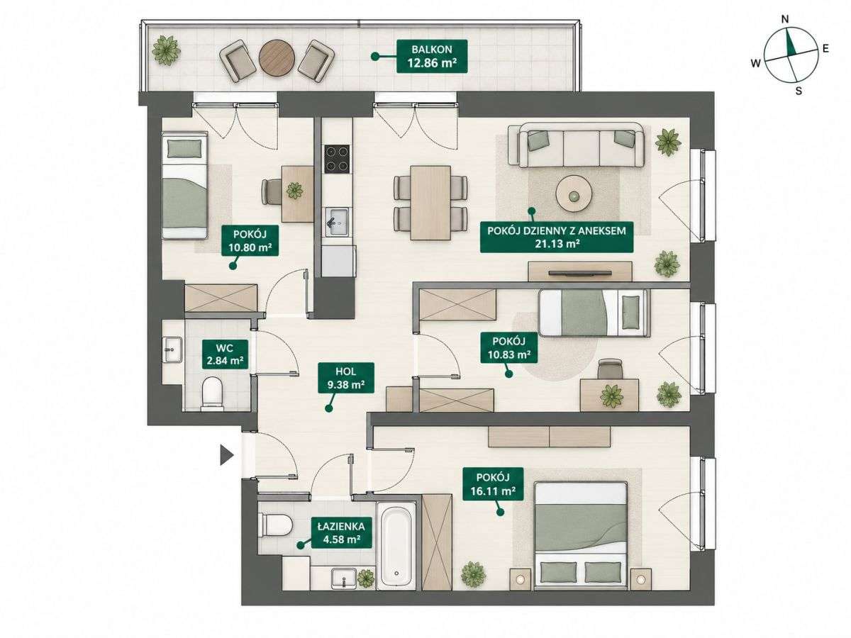 4 pokoje | 76 m2 | balkon | Prądnik Biały-15