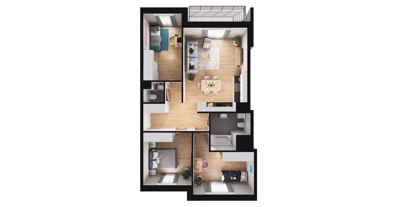 4-pokojowe mieszkanie 68m2 + balkon - Pełny obrazek: 2/8