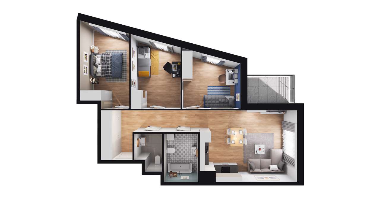 4-pokojowe mieszkanie 74m2 + balkon Bezpośrednio - Pełny obrazek: 2/8