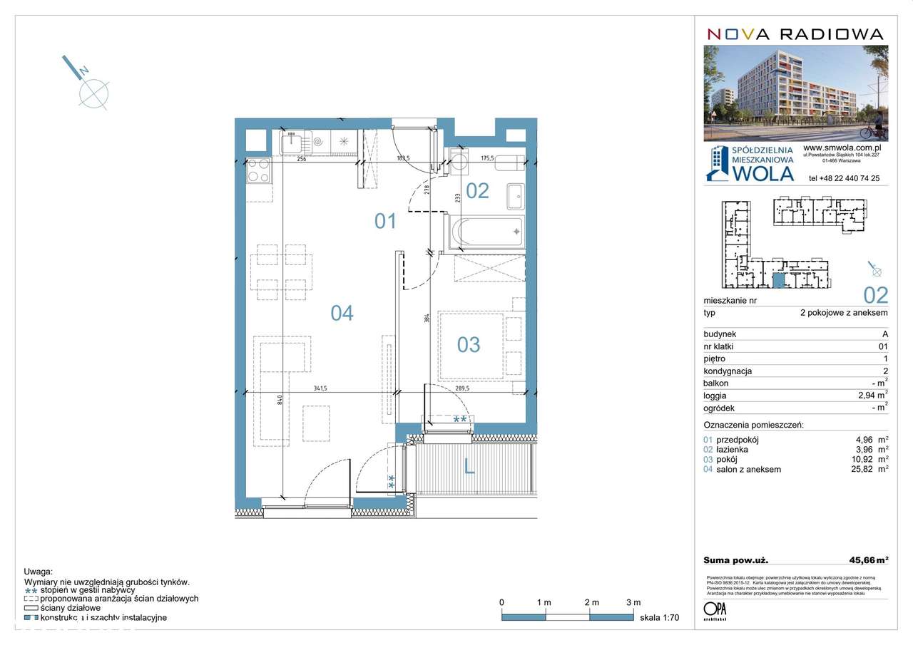 2-pokojowe mieszkanie 45m2 + loggia - Pełny obrazek: 2/9