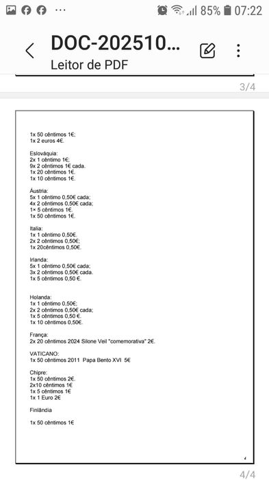 Moedas circuladas vários países 1 centimo a 2 euros