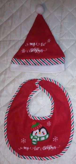 Nowy czerwony zestaw dla maluszka  : śliniak i czapka