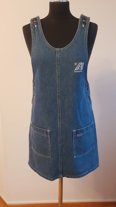 Jeansowa prenceska z zapieciem na ramionach, 158 cm