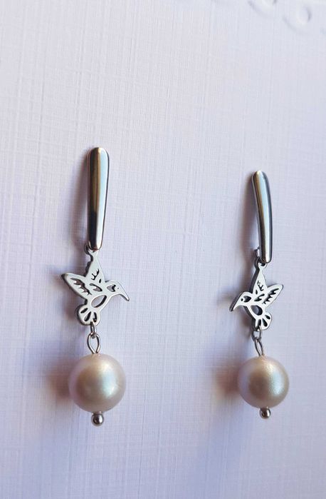 Kolczyki Stal Chirurgiczna - Kolibry, Perły Swarovski