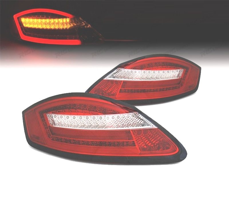 FAROLINS TRASEIROS PORSCHE BOXSTER 987 05-08 LIGHT BAR DINAMIC FUNDO VERMELHO CROMADO