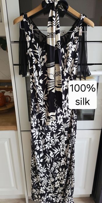 Sukienka z jedwabiu maxi 36 elegancka wieczorowa ołówkowa vintage