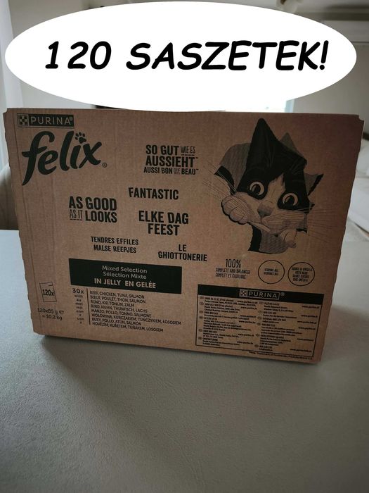 Karma dla kota mokra Purina Felix, 120 saszetek, mix smaków w galarecie, DARMOWA dostawa