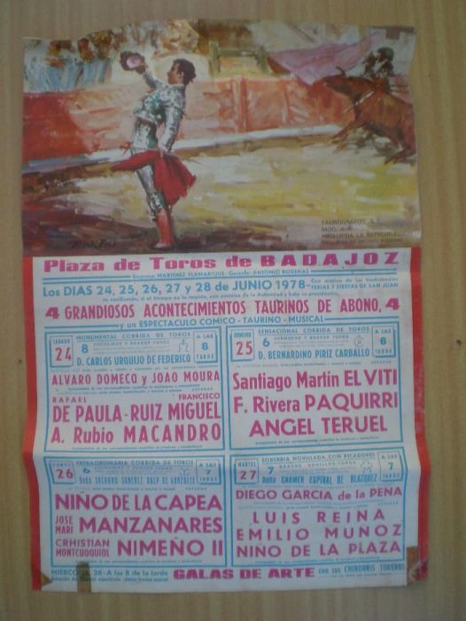 Cartaz grande tourada Badajoz 1978 touros Espanha