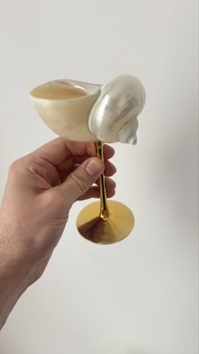 Kieliszki muszle masa perłowa złota stópka do szampana drinków NOWE