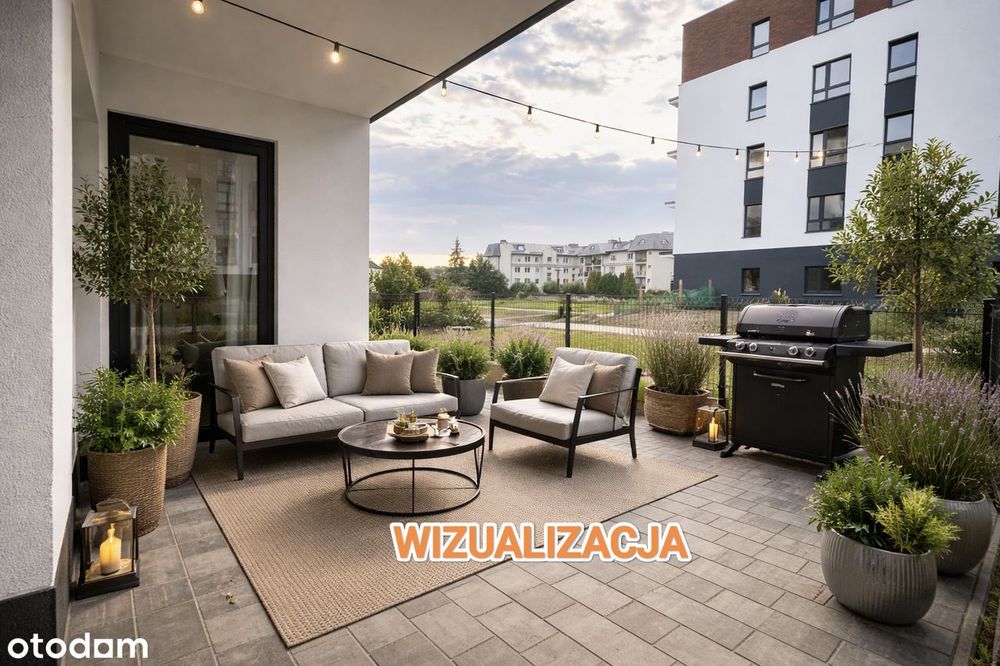 Parter 44,75m2, 2 pokoje, taras 25m2, miejsce w hali garażowej Soho 2