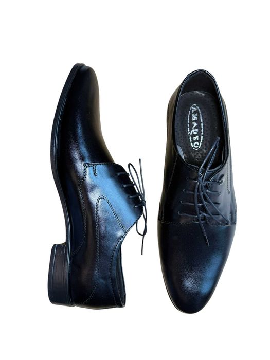 Buty męskie eleganckie skórzane czarne półbuty Derby klasyczne rozmiar 41 E70 CZARNY