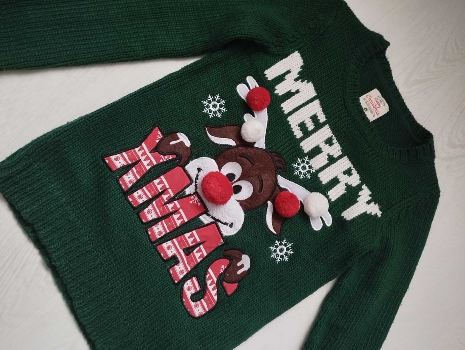 House świąteczny sweter z reniferem XS zielony