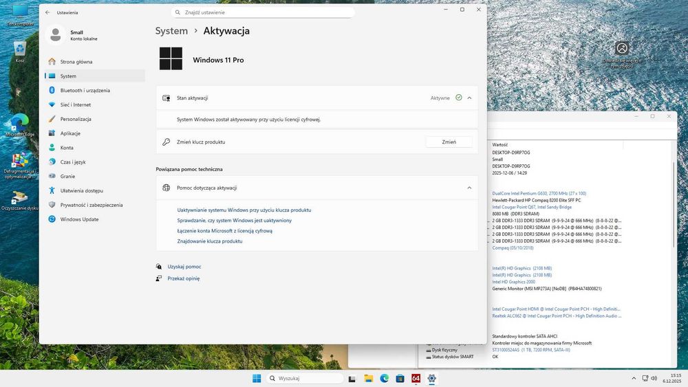 Komputer Hp Intel 2x2,7GHz ram 8GB hdd 1000 GB Windows 11