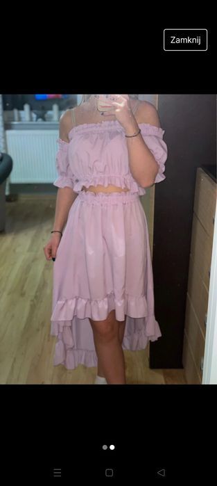 Lato zestaw Crop top spódnica komplet liliowy uni hiszpanka sukienka