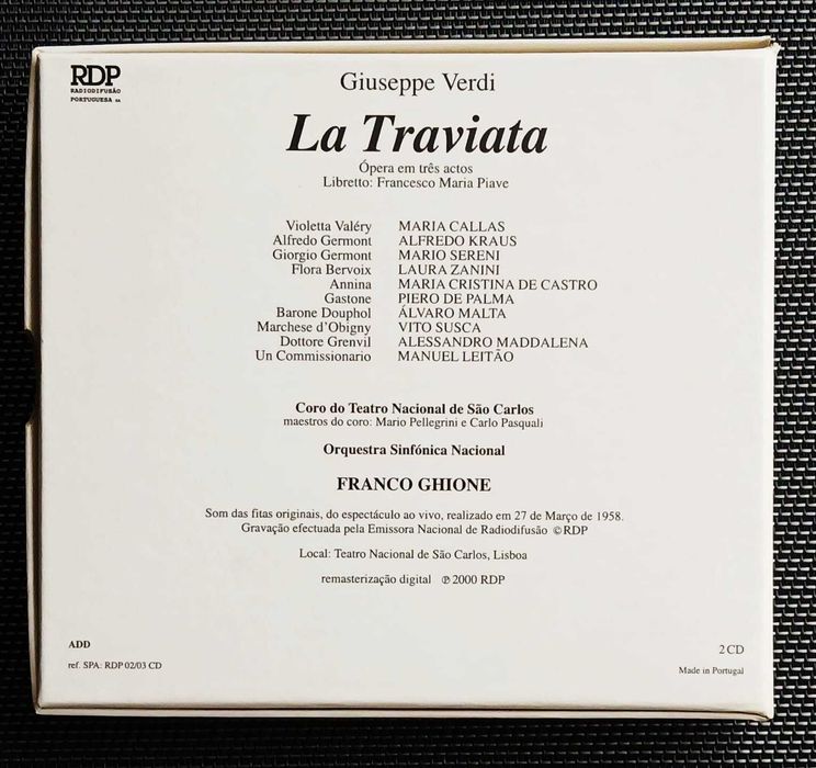 Verdi ‎- La Traviata [Lisboa 1958] - CD DUPLO - Box Set - Rara