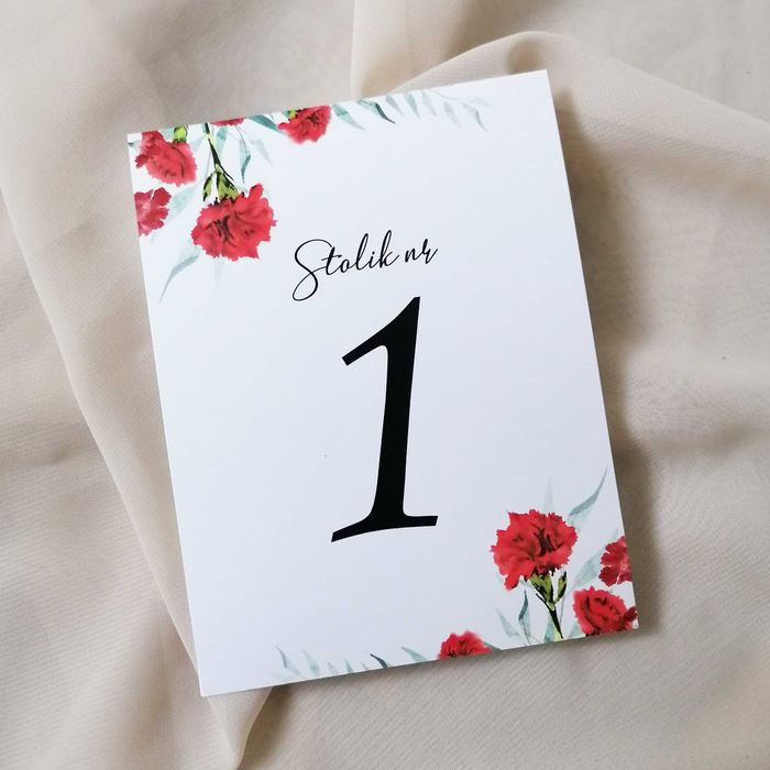 Numerki na stół weselny - CZERWONE GOŹDZIKI