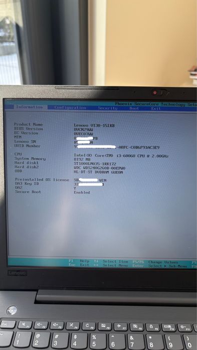 Lenovo V130-15IKB Win11 Pro 8GB RAM 1,2TB SSD Core i3