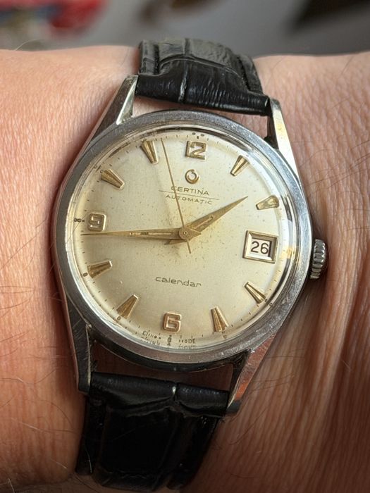 Certina Automatic Calendar, duzy 37/45mm, w stali, lata 50te, piękny stan, sprawny