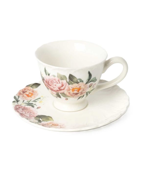 Dzbanek i 4 filiżanki z talerzykami piwonie kolekcja Pepco